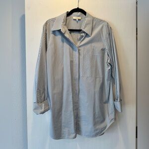 Lafayette 148 New York  Navy Striped Button Down Shirt